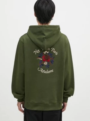 Drôle de Monsieur bluza bawełniana Le Hoodie Slogan Fleurs męska kolor zielony z kapturem z aplikacją E-HO169-CO127-KK