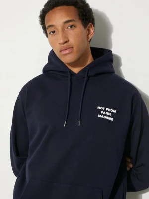 Drôle de Monsieur bluza bawełniana Le Hoodie Slogan męska kolor granatowy z kapturem z nadrukiem PERM-HO162-CO127-NY