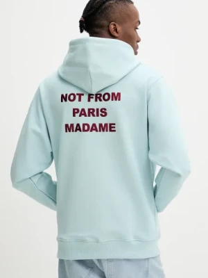Drôle de Monsieur bluza bawełniana Le Hoodie Slogan męska kolor turkusowy z kapturem z nadrukiem G-HO162-CO127-LBE