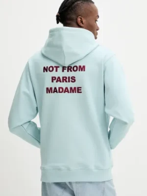 Drôle de Monsieur bluza bawełniana Le Hoodie Slogan męska kolor turkusowy z kapturem z nadrukiem G-HO162-CO127-LBE
