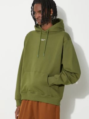 Drôle de Monsieur bluza bawełniana Le Hoodie Slogan męska kolor zielony z kapturem gładka D-HO153-CO127-KK
