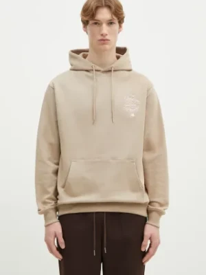 Drôle de Monsieur bluza bawełniana Le Hoodie Slogan Vignes męska kolor beżowy z kapturem z aplikacją F-HO175-CO127-BG