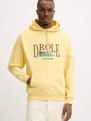 Drôle de Monsieur bluza bawełniana Le Hoodie Tennis Court męska kolor żółty z kapturem z aplikacją G-HO176-CO127-LYL