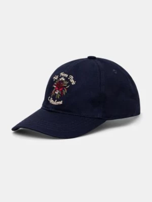 Drôle de Monsieur czapka z daszkiem bawełniana La Casquette Slogan Fleurs kolor granatowy z aplikacją E-CP153-CO138-DNY