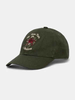 Drôle de Monsieur czapka z daszkiem bawełniana La Casquette Slogan Fleurs kolor zielony z aplikacją E-CP153-CO138-KK