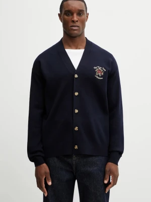 Drôle de Monsieur kardigan wełniany Le Cardigan Slogan Rose Drole de Monsieur granatowy
