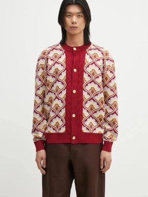 Drôle de Monsieur kardigan wełniany Le Cardigan Tapisserie męski kolor bordowy G-CA134-WO021-RD