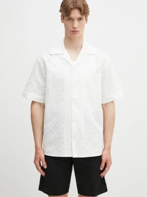 Drôle de Monsieur koszula bawełniana La Chemise Brodee Tapisserie męska kolor biały relaxed z kołnierzykiem klasycznym G-SH213-CO196-WT