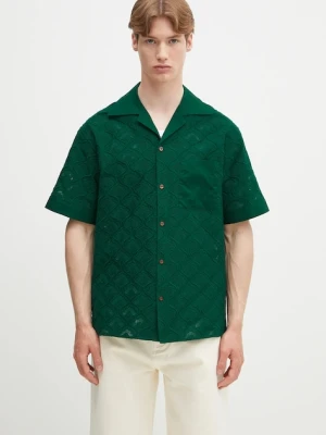 Drôle de Monsieur koszula bawełniana La Chemise Brodee Tapisserie męska kolor zielony regular G-SH213-CO196-DGN