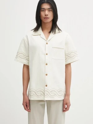 Drôle de Monsieur koszula bawełniana La Chemise BrodEe Tresses męska kolor beżowy regular H.SH227.CO215