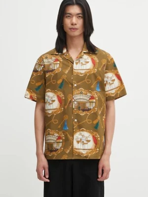 Drôle de Monsieur koszula bawełniana La Chemise Grand HUtel męska kolor zielony regular H.SH228.LI010