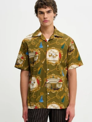 Drôle de Monsieur koszula bawełniana La Chemise Grand HUtel męska kolor zielony regular H.SH228.LI010