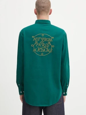 Drôle de Monsieur koszula bawełniana La Chemise Slogan Tresses męska kolor zielony relaxed z kołnierzykiem button-down H.SH237.CO217