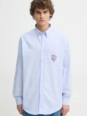 Drôle de Monsieur koszula bawełniana La Chemise Slogan Vignes męska kolor niebieski regular z kołnierzykiem button-down F-SH199-CO116-LBE