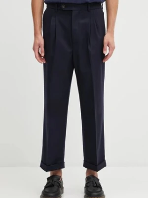 Drôle de Monsieur spodnie z dodatkiem wełny Le Pantalon Plis Cropped kolor granatowy I.BP192.WV008