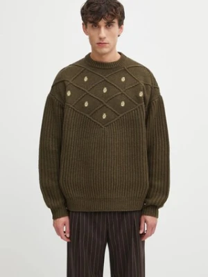 Drôle de Monsieur sweter wełniany La Maille Monogramme męski kolor zielony ciepły I.PO180.WO018