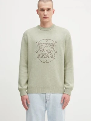 Drôle de Monsieur sweter wełniany La Maille Slogan Tresses męski kolor zielony H.PO191.WO023