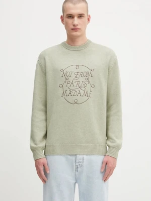 Drôle de Monsieur sweter wełniany La Maille Slogan Tresses męski kolor zielony H.PO191.WO023