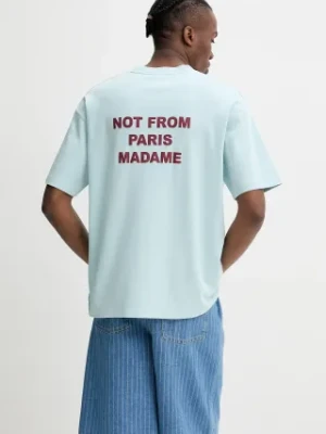 Drôle de Monsieur t-shirt bawełniany Le T-Shirt Slogan męski kolor turkusowy z nadrukiem G-TS203-CO002-LBE