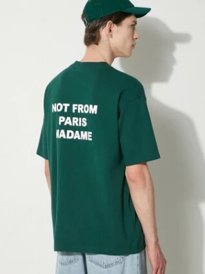 Drôle de Monsieur t-shirt bawełniany Le T-Shirt Slogan męski kolor zielony z nadrukiem PERM-TS203-CO002-DGN
