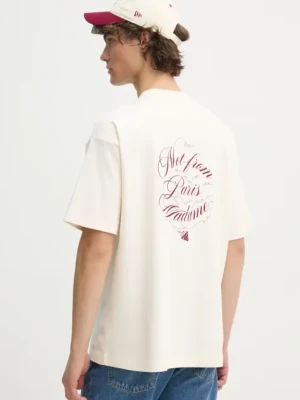 Drôle de Monsieur t-shirt bawełniany Le T-Shirt Slogan Vignes męski kolor beżowy z nadrukiem F-TS226-CO002-CM