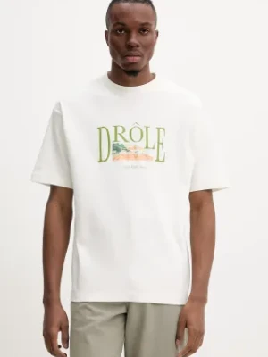Drôle de Monsieur t-shirt bawełniany Le T-Shirt Tennis Court męski kolor beżowy z nadrukiem G-TS246-CO002-OW