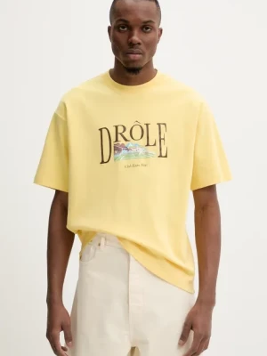 Drôle de Monsieur t-shirt bawełniany Le T-Shirt Tennis Court męski kolor żółty z nadrukiem G-TS246-CO002-LYL