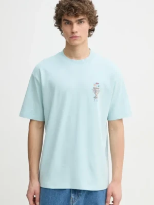 Drôle de Monsieur t-shirt bawełniany Le T-Shirt Vase męski kolor niebieski z nadrukiem F-TS225-CO002-LBE
