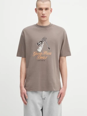 Drôle de Monsieur t-shirt bawełniany Le Tshirt Grand HUtel męski kolor brązowy z nadrukiem H.TS261.CO002
