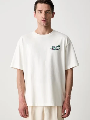 Drôle de Monsieur T-shirt męski bawełniany Vine Embroidered Slogan Drole de Monsieur beżowy