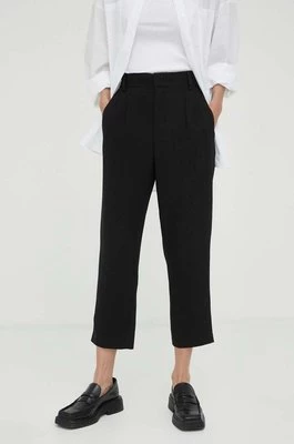 Drykorn spodnie lniane kolor czarny fason cygaretki high waist