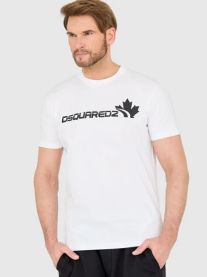 DSQUARED2 Biały męski bawełniany t-shirt z dużym logo, Rozmiar L