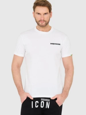 DSQUARED2 Biały męski bawełniany t-shirt z małym logo, Rozmiar L