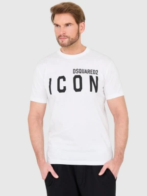 DSQUARED2 Biały t-shirt męski z dużym logo icon, Rozmiar M