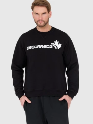 DSQUARED2 Czarna bluza męska z białym logo z liściem