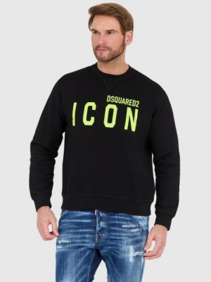 DSQUARED2 Czarna bluza męska z dużym neonowym logo icon, Rozmiar S