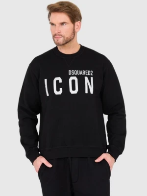 DSQUARED2 Czarna bluza męska z dużym srebrnym błyszczącym logo icon, Rozmiar XXL