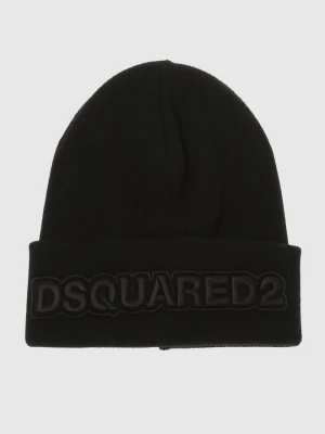 DSQUARED2 Czarna wełniana czapka z haftowanym logo