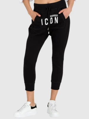DSQUARED2 Czarne spodnie dresowe damskie z kieszenią na przodzie i logo icon, Rozmiar L