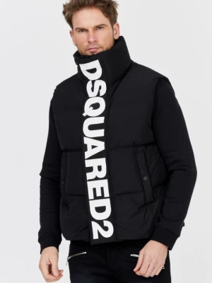 DSQUARED2 Czarny męski puchowy bezrękawnik z dużym logo, Rozmiar 52