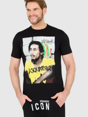 DSQUARED2 Czarny męski t-shirt z bobem marleyem, Rozmiar M