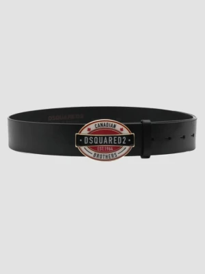 DSQUARED2 Czarny pasek męski ze skóry z owalną klamrą, Rozmiar 85