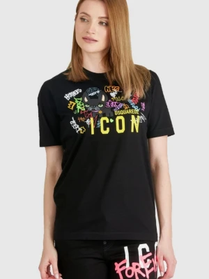 DSQUARED2 Czarny t-shirt damski z graffiti, Rozmiar S