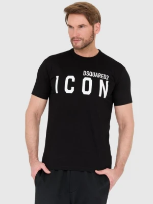 DSQUARED2 Czarny t-shirt męski z dużym logo icon, Rozmiar L
