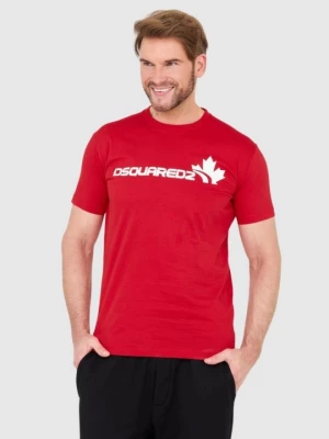 DSQUARED2 Czerwony bawełniany t-shirt z dużym logo