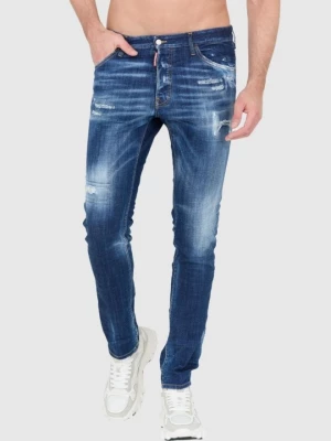 DSQUARED2 Granatowe jeansy z przetarciami