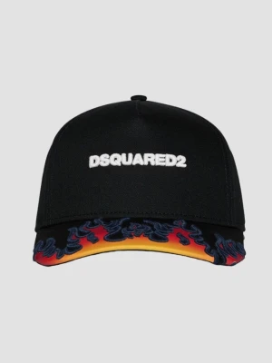 DSQUARED2 Męska czarna czapka z daszkiem w płomienie