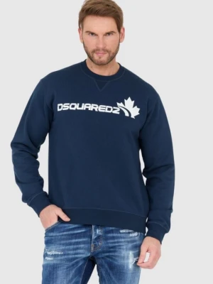 DSQUARED2 Niebieska bluza męska z białym logo z liściem, Rozmiar XXL