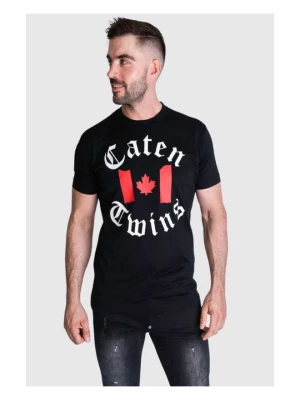 DSQUARED2 T-shirt męski, czarny z nadrukiem ,,caten twins, Rozmiar M