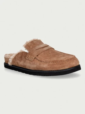Dune London loafersy damskie zamszowe Goldy brązowy